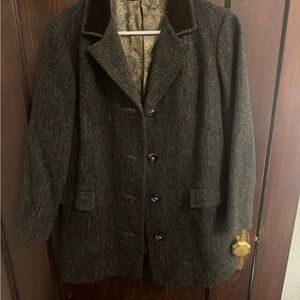 Vintage Brown Herringbone Wool Coat